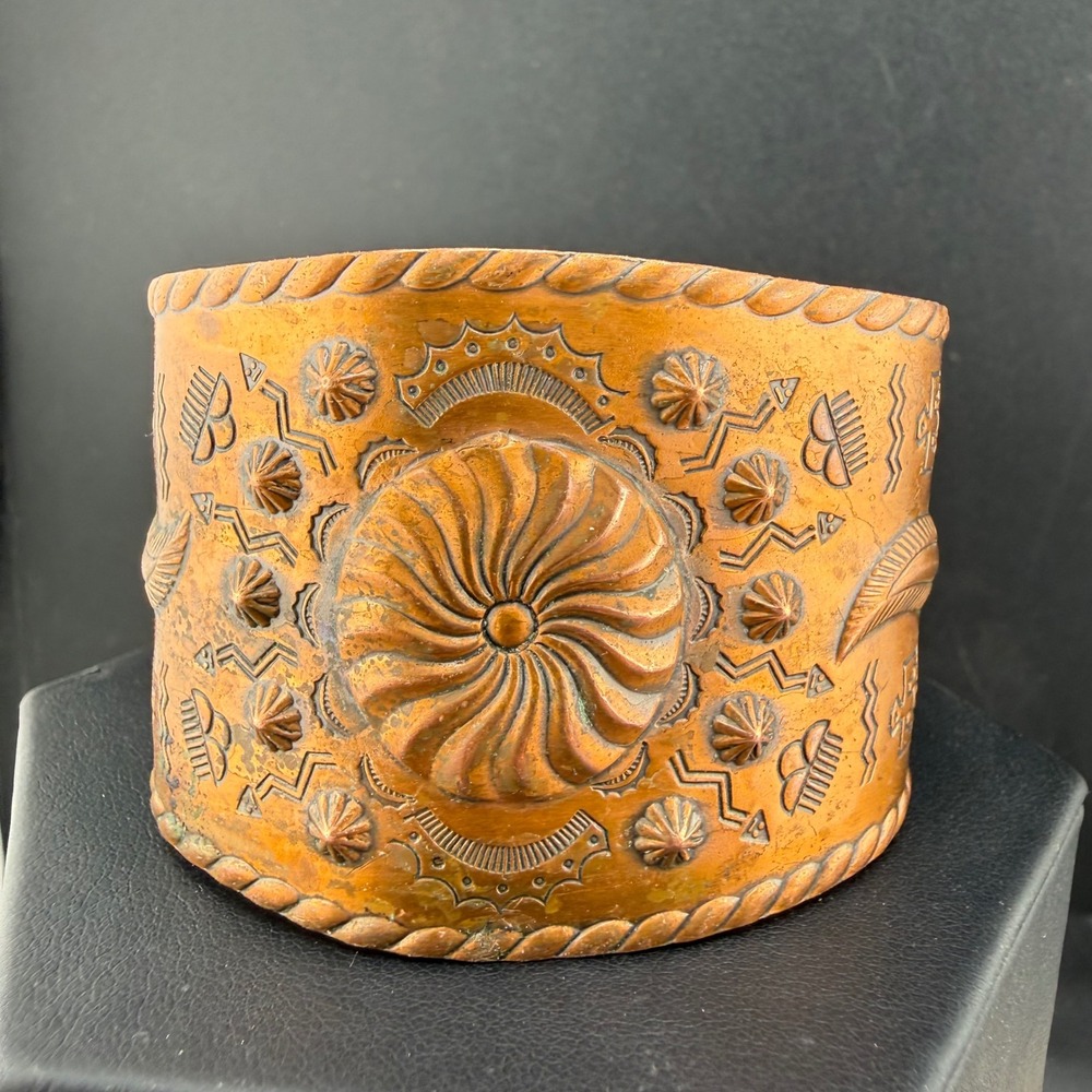 Vintage‎ Bell Trading Post Cuff Bracelet Copper Thunderbird Sunburst Stamp 6"
